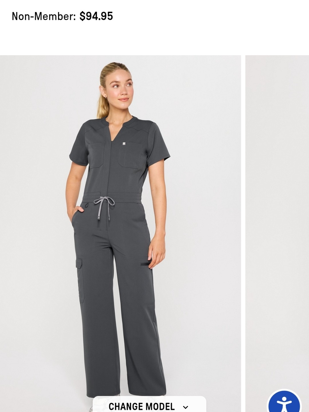 Women's Gray Medical Jumpsuit with Drawstring Waist